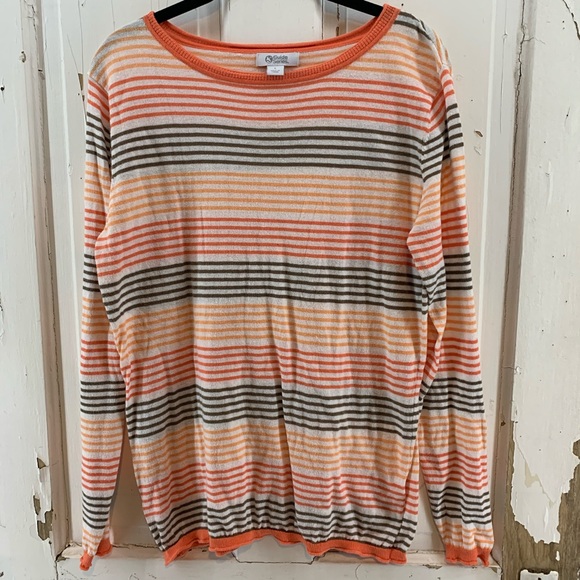 Guided Series Coral Grey Yellow Striped Sweater - Picture 3 of 7